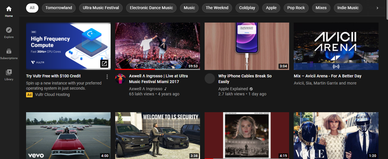 YouTube Home Page